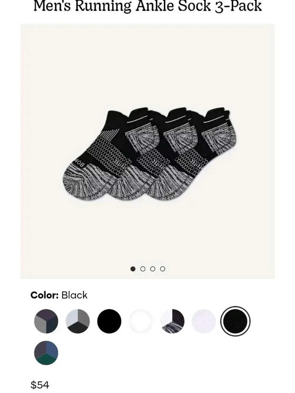 NWOT $54 Bombas Men’s Running Ankle Sock 3-Pack Hex Tec Black Size L